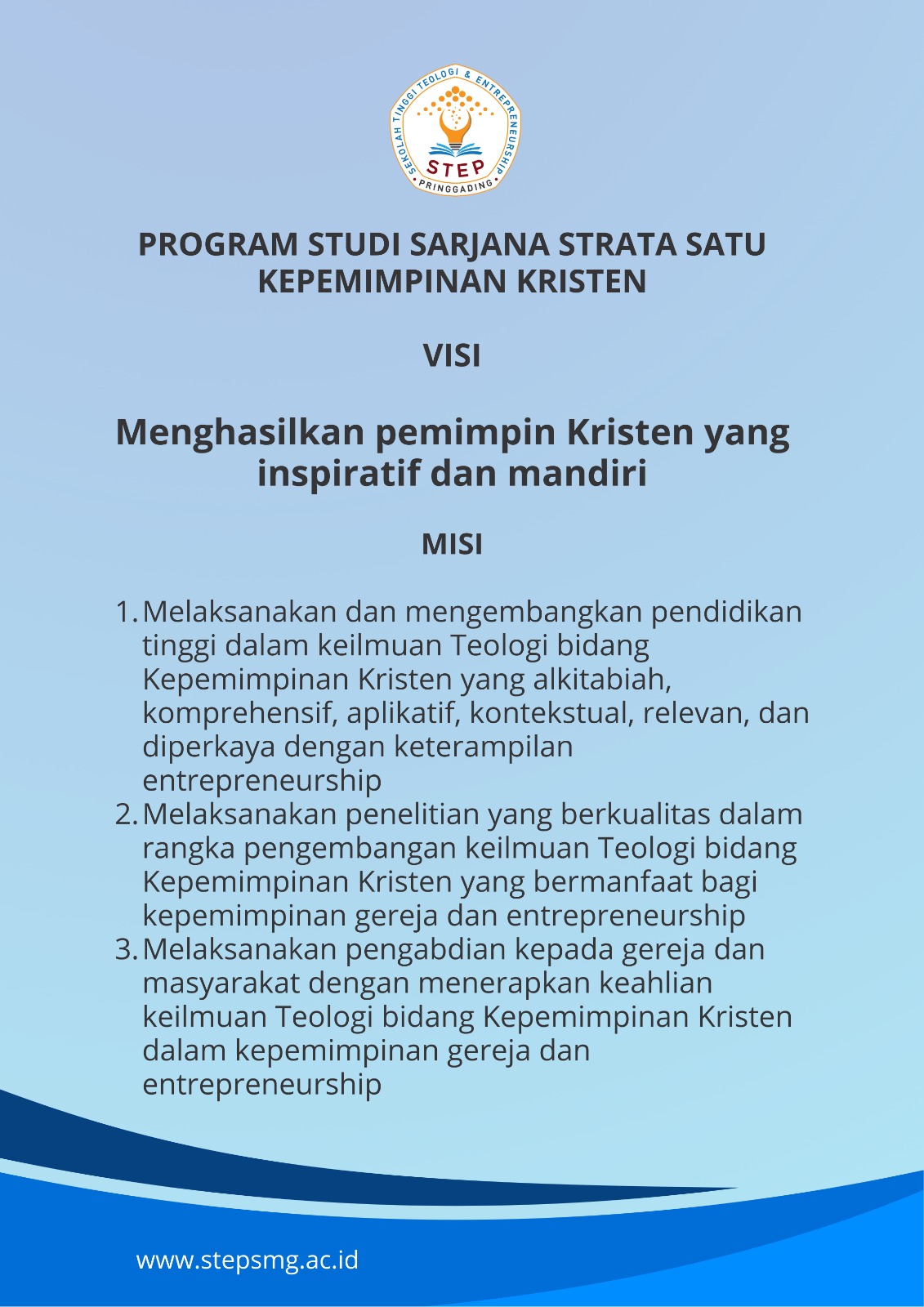 VISI DAN MISI PRODI S1-KEPEMIMPINAN KRISTEN